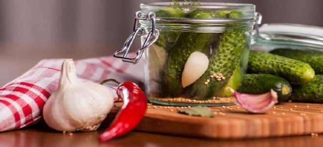 Ingredients inside of pickled cucumbers