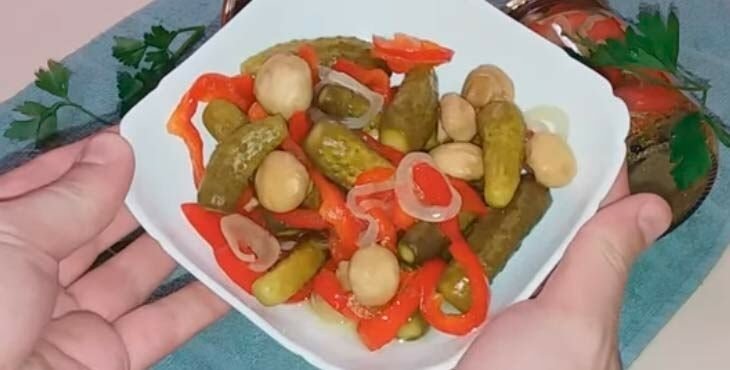 Рецепт салата из овощей стерилизованный на зиму мера овощей тарелка